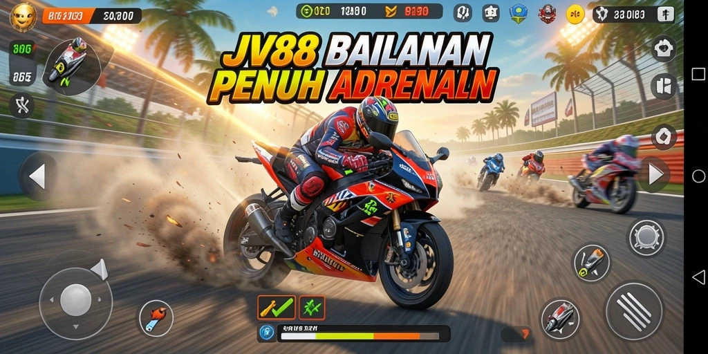 Tampilan gameplay JV88 yang mendebarkan saat balapan motor.