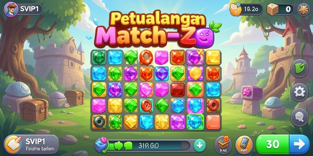 Screenshot SVIP1 menampilkan gameplay Match-3 yang seru dan menantang.