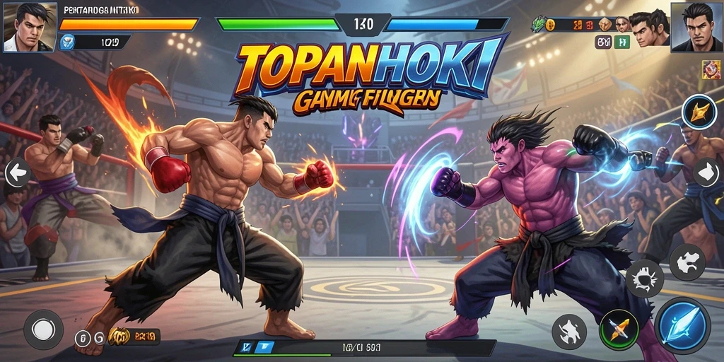 Screenshot utama gameplay <strong>TOPANHOKI</strong> menampilkan aksi pertarungan yang seru.